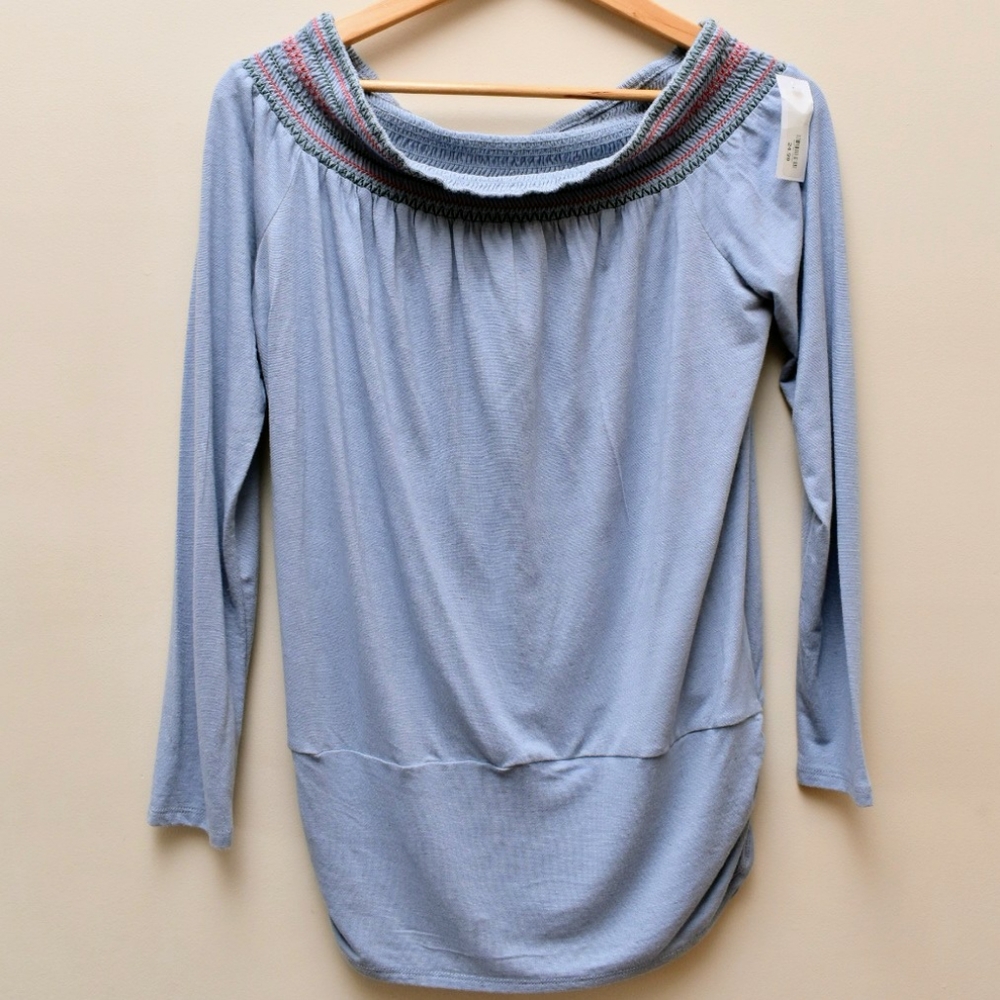Knox Rose| Grey heathered smocked neck top